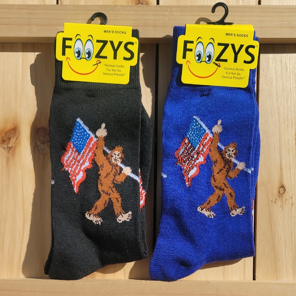 NWT Foozy's Men's Socks Sasquatch Design- - Black and Royal Blue